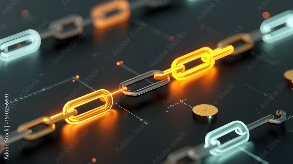 Aufkleber linked digital chain: a captivating image showcases an interconnected digital chain, with glowing li