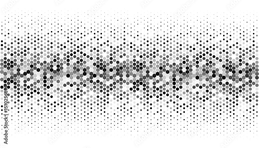 Poster monochrome halftone dot pattern with wave effect in grayscale tones on white background for modern a