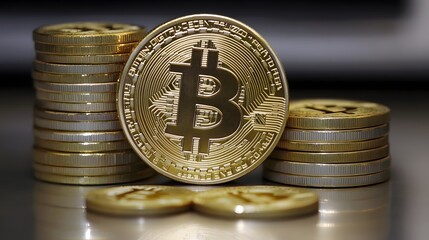 Stacks of Gold Bitcoin Cryptocurrency Coins