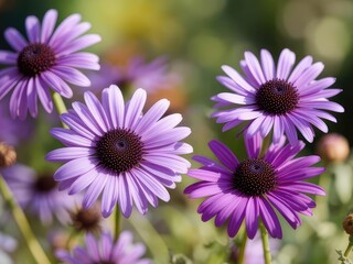 Fototapeta premium Delicate Purple Daisies, Soft Floral Background