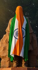 Fototapeta premium Majestic Statue Draped in the Indian Flag: A Symbol of Patriotism and National Pride