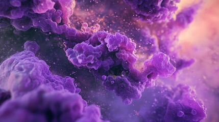 3D abstract background where holographic effects sparkle in shades of cosmic purple and aurora green