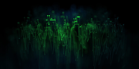 Fototapeta premium Abstract background color graph from lines and points in noisy grid data on black. Technology concept virtual data. Banner for business, science and technology data analytics. Big Data.