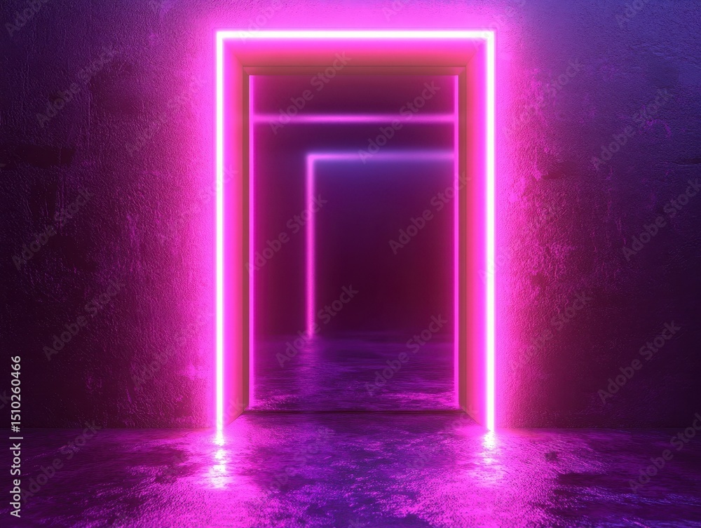 Poster neon gateway: a vibrant pink neon light forms a rectangular doorway, creating a striking visual effe