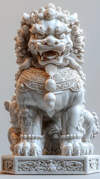 Carved foo dog Chinese antique statue high resolution image