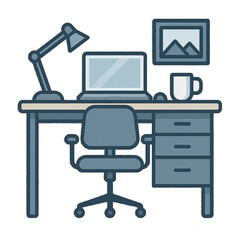 Modern Office Desk Setup – Flat Vector Icon Illustration
