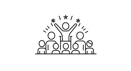 Celebrating People Cheerfully Raising Hands in Crowd with Joyful Expressions