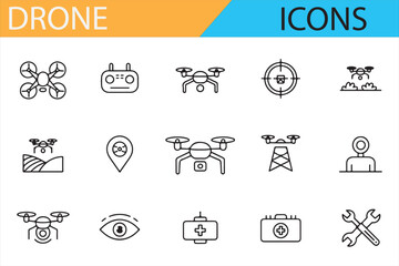Icon Set Featuring Drones, Remote Controllers, and Aerial Flight