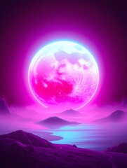 Beautiful moon fantasy, with colorful glow, at night 