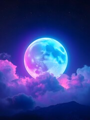 Beautiful moon fantasy, with colorful glow, at night 
