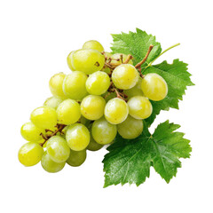 Green Grapes Cluster with Leaves on Transparent Background