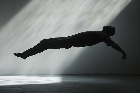 Silhouette of a man floating in zero gravity - Powered by Adobe