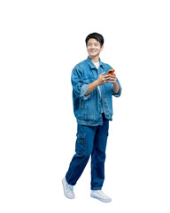 full body Young asian teen man  posing on a PNG background	