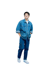 full body Young asian teen man  posing on a PNG background	