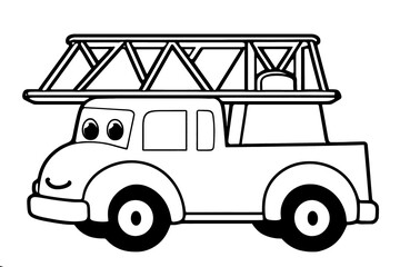 Cute fire truck coloring page for kids featuring a friendly design ready to be filled with colors