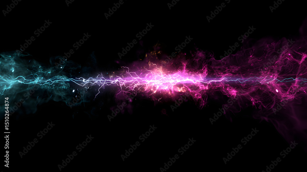 Poster vibrant energy flow: a mesmerizing display of energetic particles swirling across a dark canvas, cre