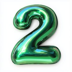 Number font 2 shaped green acrylic plastic glass alphabet isolated white