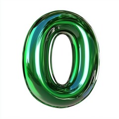 Number font 0 shaped green acrylic plastic glass alphabet isolated white