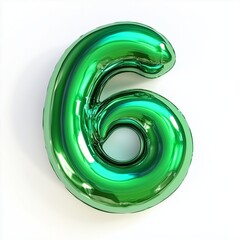 Number font 6 shaped green acrylic plastic glass alphabet isolated white