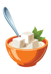 Coconut Panna Cotta Bowl - Vector Illustration