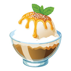 Shaved Ice Dessert with Caramel - Vector Illustration
