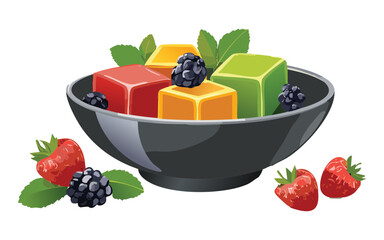 Mixed Jelly Cubes with Berries - Vector Illustration