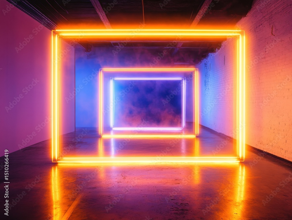 Aufkleber illuminating the core: a captivating composition of vibrant neon light frames, forming a luminous tu