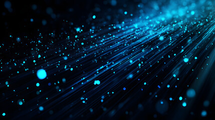 Digital Stream: Abstract digital stream of glowing blue particles and lines, flowing dynamically in a dark background, suggesting high-tech, data flow, or futuristic technology.