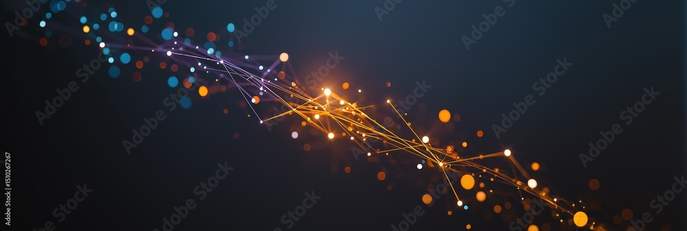 Poster a colorful line of dots with a blue background. the dots are in different colors and sizes, and they