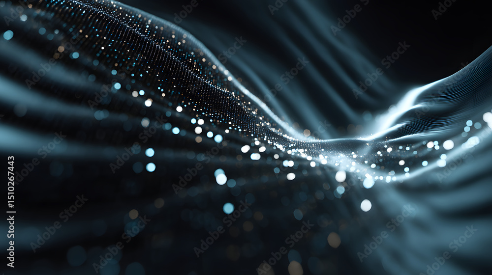 Poster abstract data stream: a dynamic visualization of flowing data particles, captured in a stunning arti