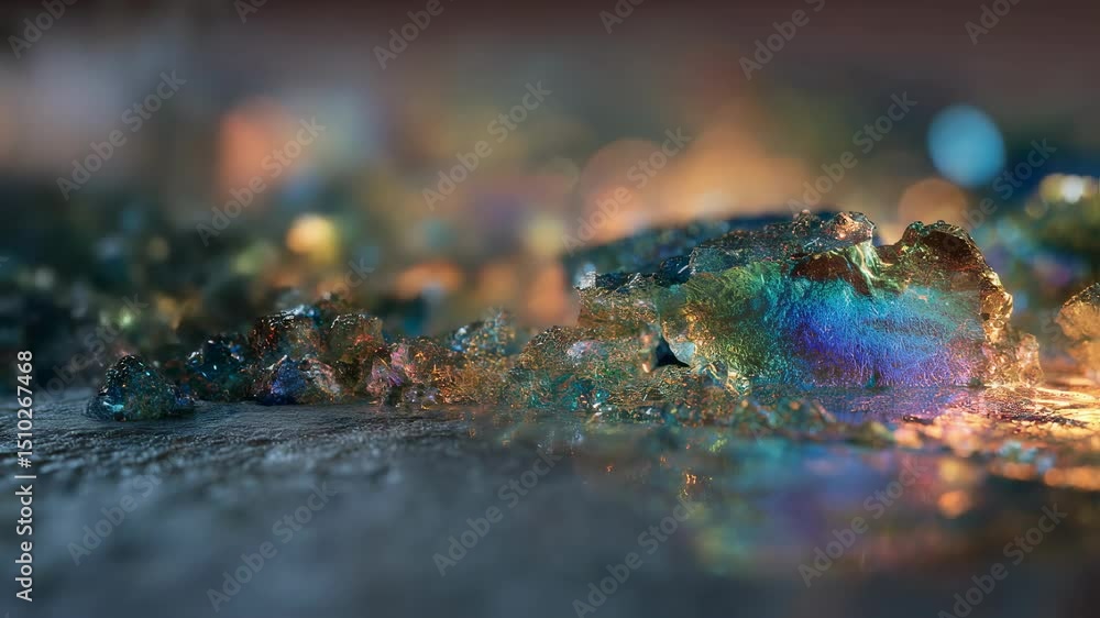 Poster closeup view of advanced materials used in 3d printing, showcasing the iridescent texture and proper