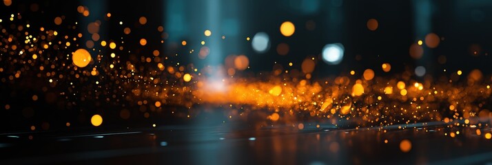 Glowing orange and blue abstract light particles in motion