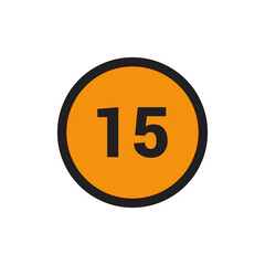 15 Number icon vector Orange Circle with Black design