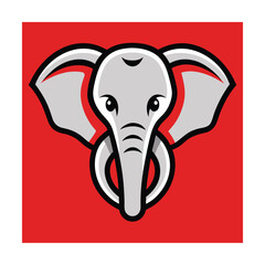Stylized elephant mascot design on a red background suitable for logos and branding projects