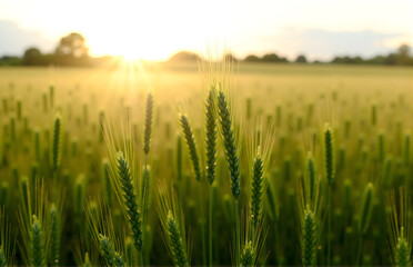 Fototapeta premium Wheat Ears in the Field at Sunset