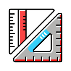 Ruler and set square icon for geometry, math or design.