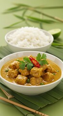 Delicious Thai Massaman Curry with Rice: Aromatic Spices, Creamy Sauce, Tender Meat