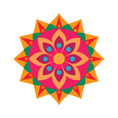 Colorful abstract floral mandala design featuring vibrant hues and symmetrical geometric patterns