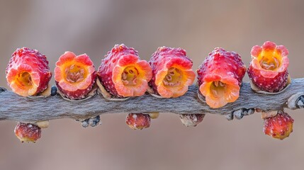 Stunning Closeup of Frosty Red Flower Buds on Branch