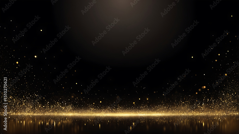 Poster golden light sparkle background with glowing particles and bokeh effects for design – ai