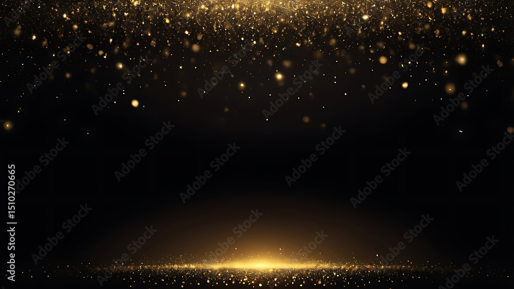 Poster golden light sparkle background with glowing particles and bokeh effects for design – ai