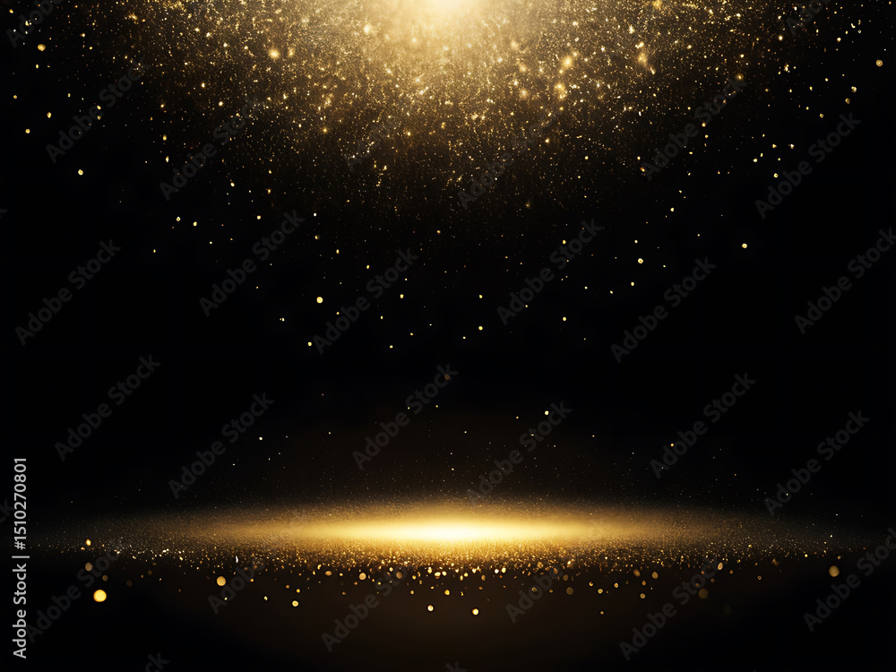Poster golden light sparkle background with glowing particles and bokeh effects for design – ai