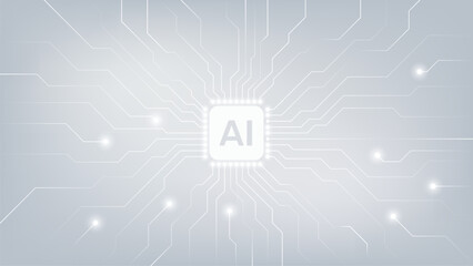 AI Circuit Vector with Digital Technology Electronic Data Network and AI Computer Background.