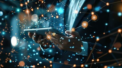 Digital network concept with businessman using tablet. - Powered by Adobe