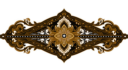 Ornate Gold and Black Decorative Pattern with Floral Motifs on White Background