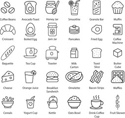 Breakfast Food Icons, Vector Illustration Set Isolated on White.