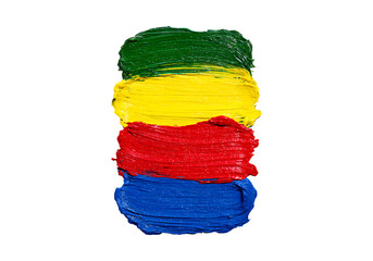 Vibrant green yellow red blue paint strokes abstract art, On Transparent Background