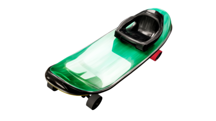 Slick Green Luge Sled With Wheels, Cut Out Transparent
