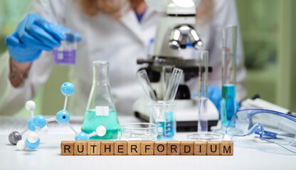 Fototapeta premium A skilled scientist conducts intricate research using various lab equipment and rutherfurdium materials safely
