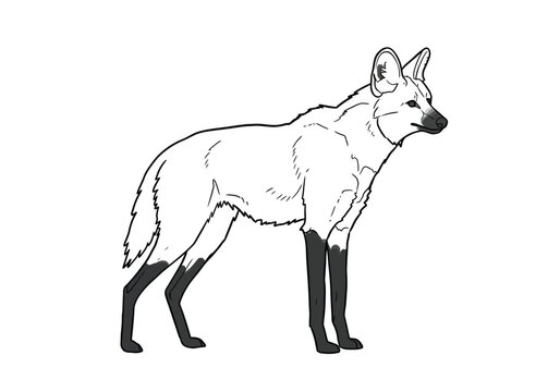 Maned wolf drawing. This image showcases a maned wolf, a unique South American canid with long legs and reddish-brown fur. The sketch highlights its distinct form. Vector sketch line art draw.